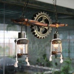 2 Light Country Rustic Vintage Retro Pendant Light with Glass Shade
