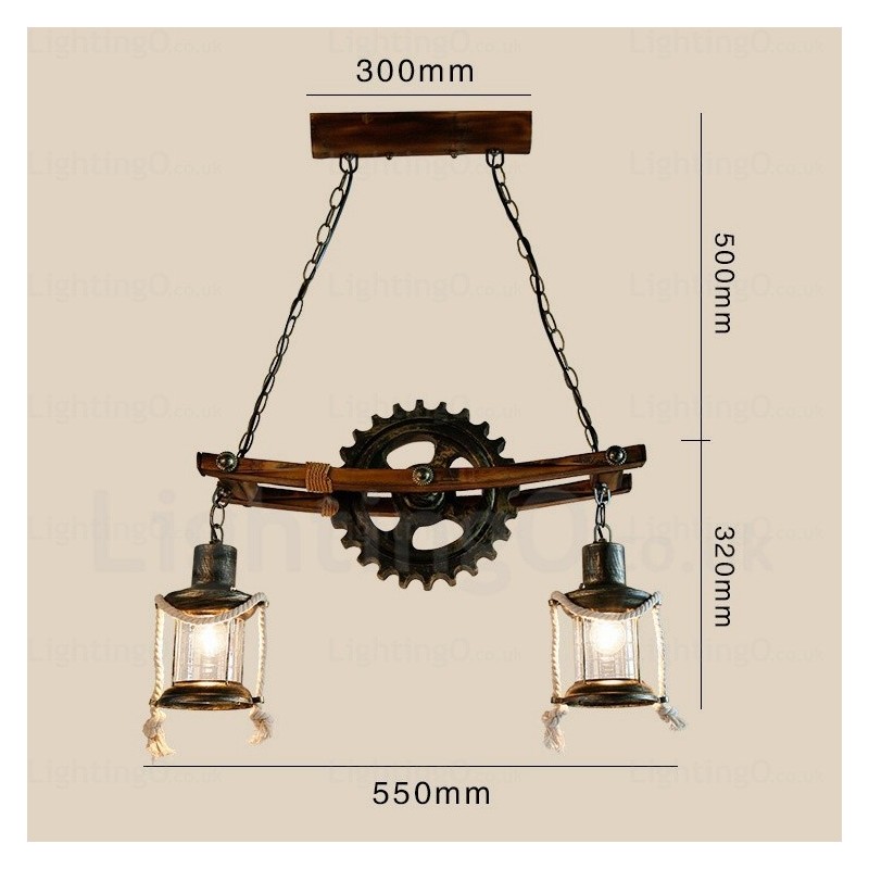 2 Light Country Rustic Vintage Retro Pendant Light with Glass Shade