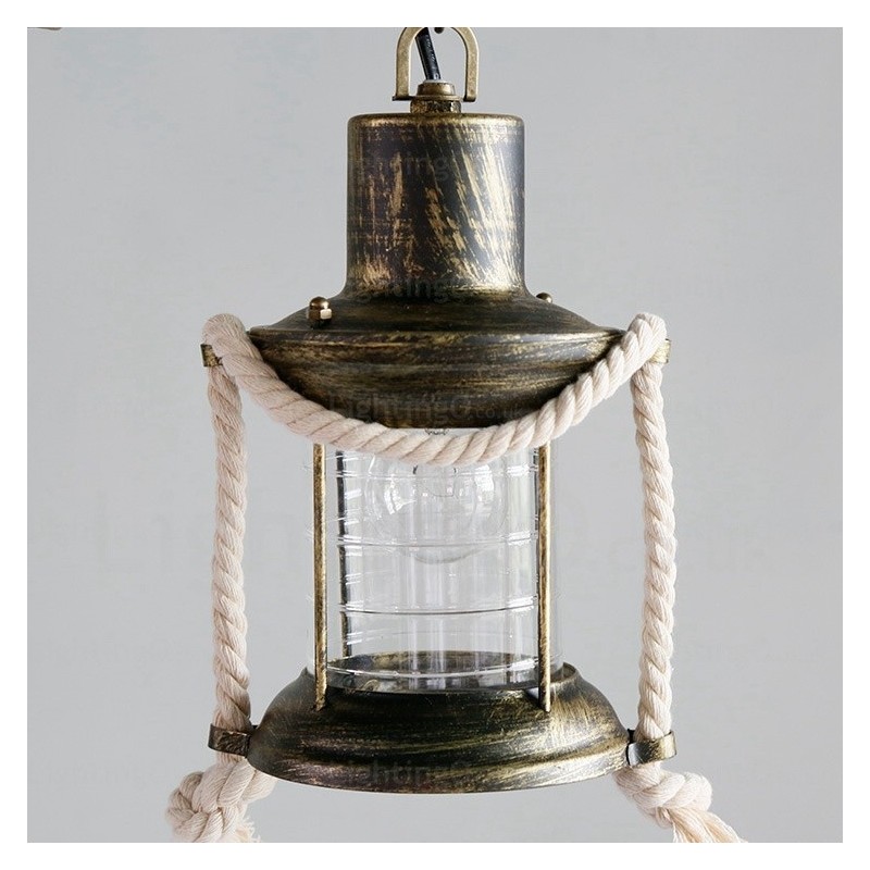 2 Light Country Rustic Vintage Retro Pendant Light with Glass Shade