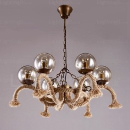 6 Light Vintage Retro Pendant Light with Glass Shade