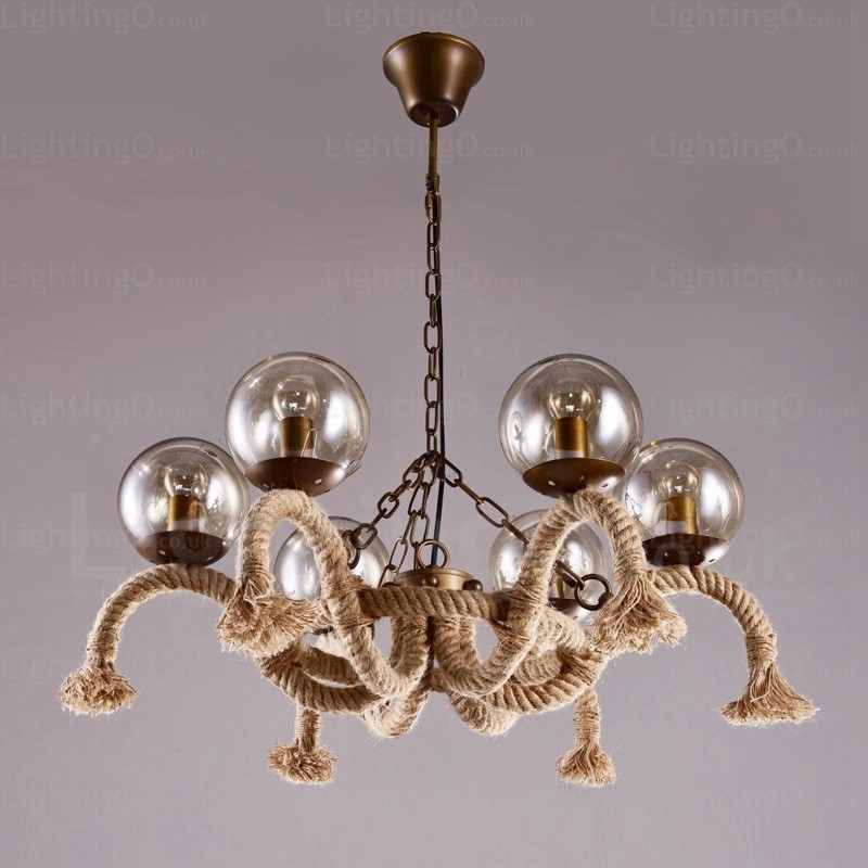 6 Light Vintage Retro Pendant Light with Glass Shade
