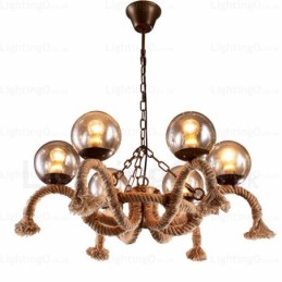 6 Light Vintage Retro Pendant Light with Glass Shade