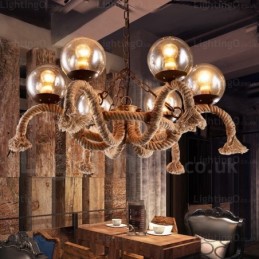 6 Light Vintage Retro Pendant Light with Glass Shade