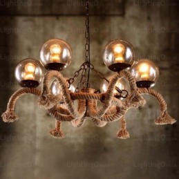 6 Light Vintage Retro Pendant Light with Glass Shade
