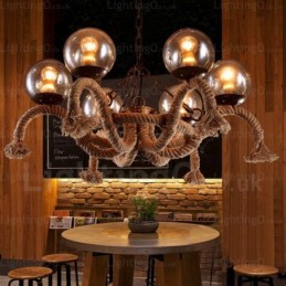 6 Light Vintage Retro Pendant Light with Glass Shade