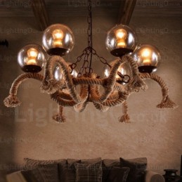 6 Light Vintage Retro Pendant Light with Glass Shade