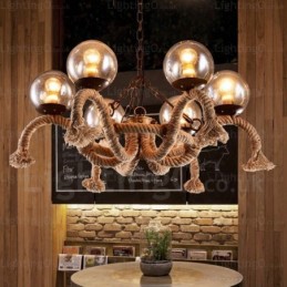 6 Light Vintage Retro Pendant Light with Glass Shade