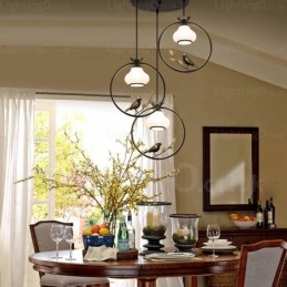 1 Light Country Rustic Rural Pendant Light with Glass Shade