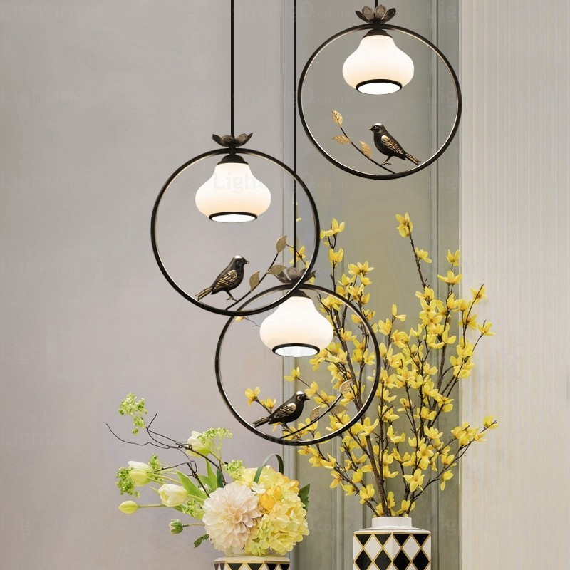 1 Light Country Rustic Rural Pendant Light with Glass Shade