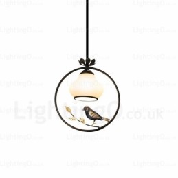 1 Light Country Rustic Rural Pendant Light with Glass Shade