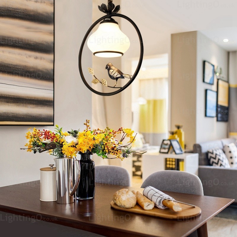 1 Light Country Rustic Rural Pendant Light with Glass Shade