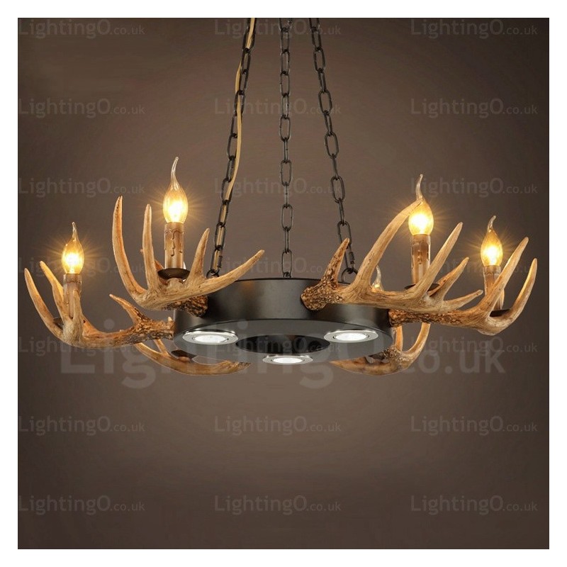 9 Light Vintage Retro Rustic Antler Chandelier Pendant Light