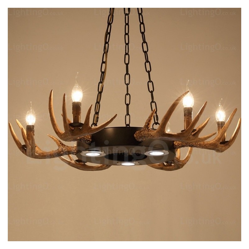 9 Light Vintage Retro Rustic Antler Chandelier Pendant Light