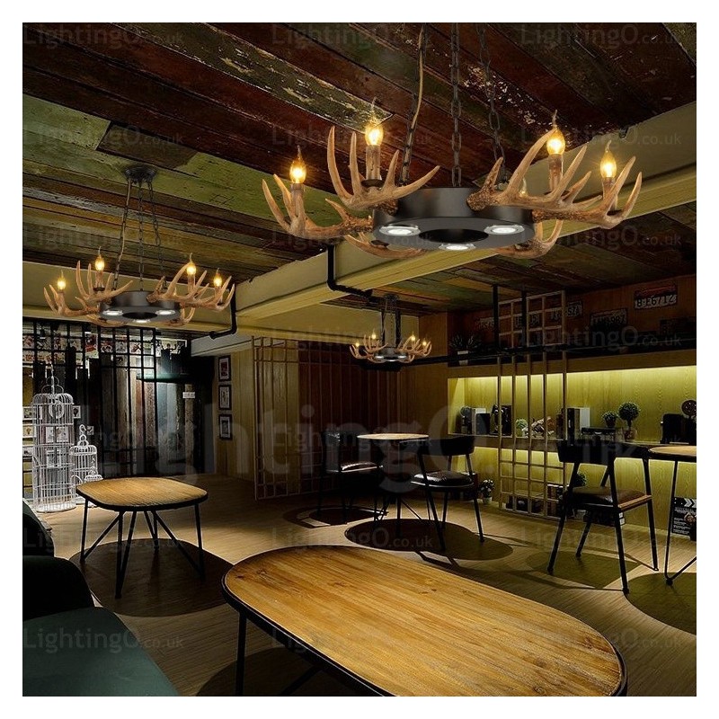 9 Light Vintage Retro Rustic Antler Chandelier Pendant Light