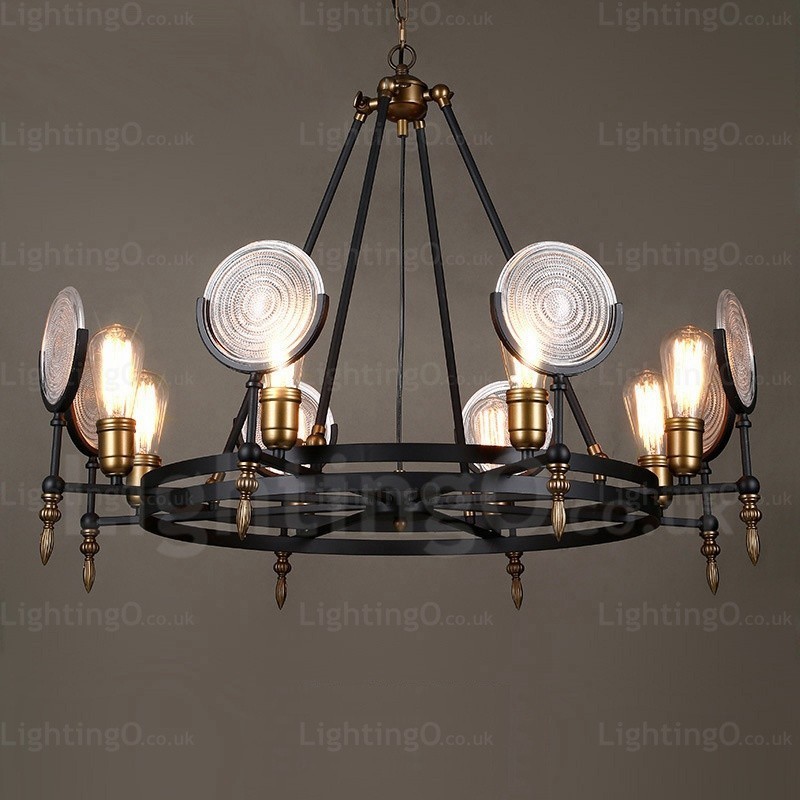 6 Light Vintage Retro Pendant Light with Glass Shade