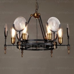 6 Light Vintage Retro Pendant Light with Glass Shade