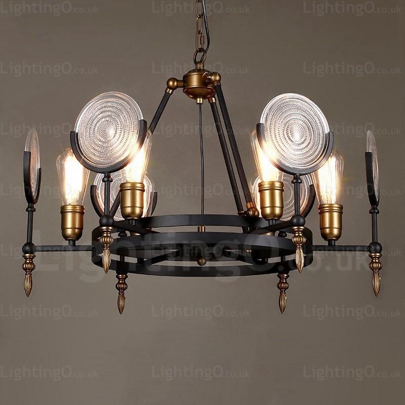 6 Light Vintage Retro Pendant Light with Glass Shade