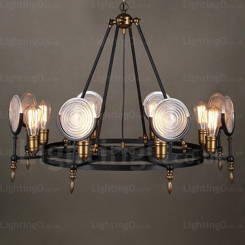 6 Light Vintage Retro Pendant Light with Glass Shade