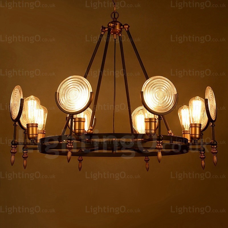 6 Light Vintage Retro Pendant Light with Glass Shade