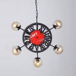 5 Light Vintage Retro Pendant Light with Glass Shade