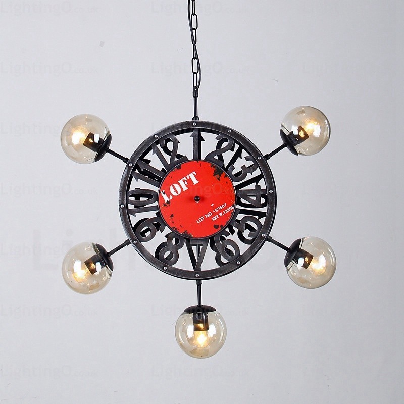 5 Light Vintage Retro Pendant Light with Glass Shade