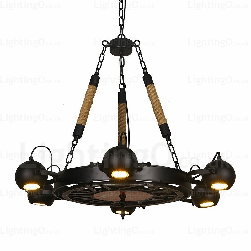 6 Light Vintage Retro Pendant Light with Stainless Steel Shade
