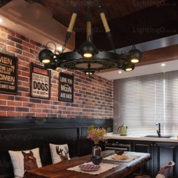 6 Light Vintage Retro Pendant Light with Stainless Steel Shade