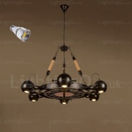 6 Light Vintage Retro Pendant Light with Stainless Steel Shade