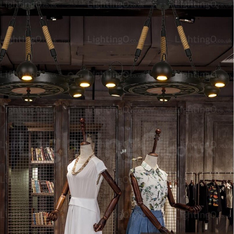 6 Light Vintage Retro Pendant Light with Stainless Steel Shade