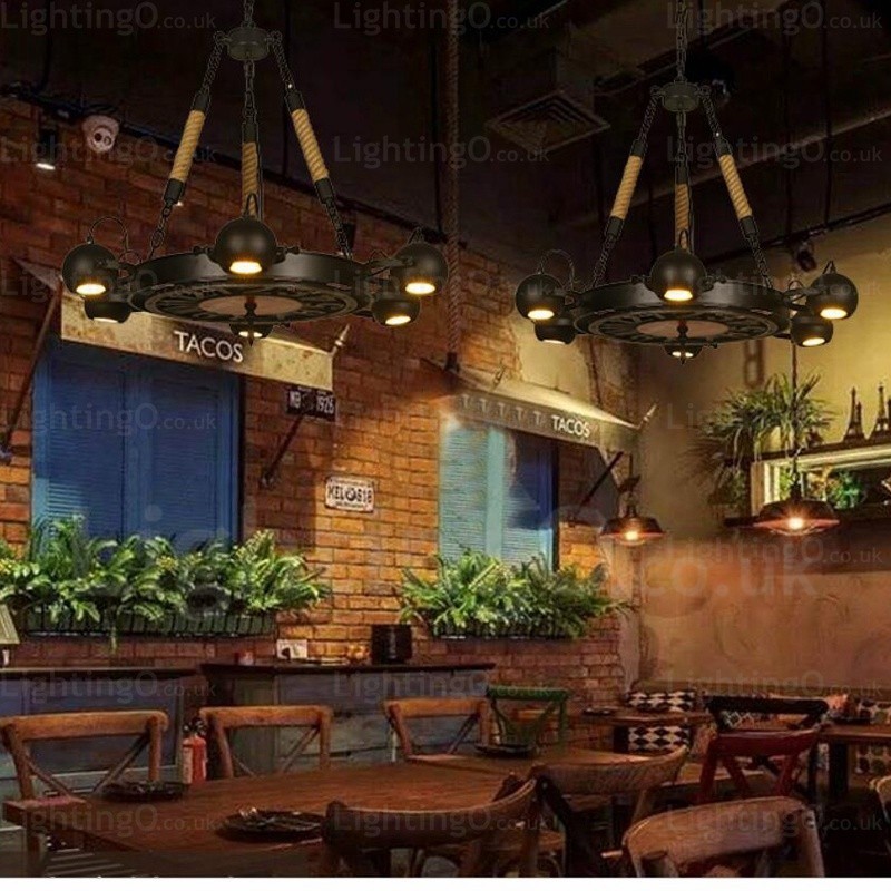 6 Light Vintage Retro Pendant Light with Stainless Steel Shade