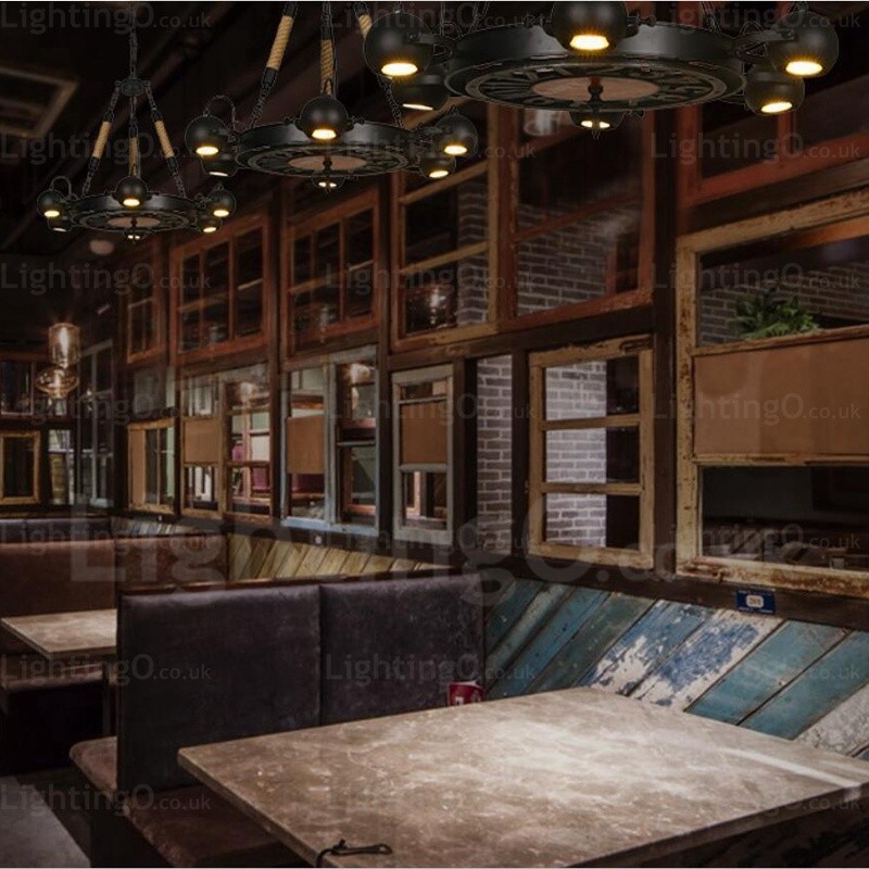 6 Light Vintage Retro Pendant Light with Stainless Steel Shade