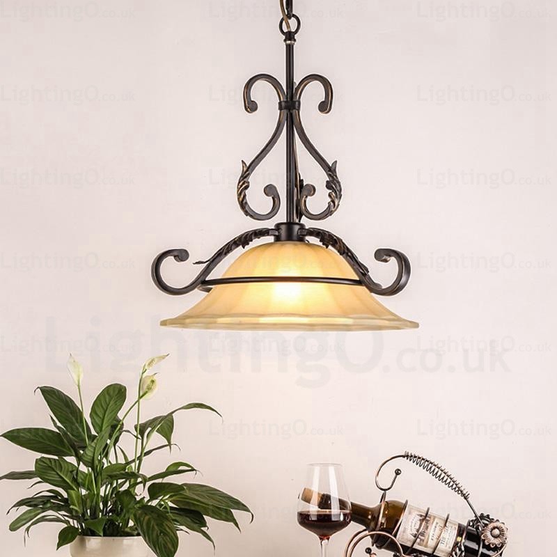 1 Light Country Rustic Pendant Light with Glass Shade