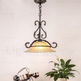 1 Light Country Rustic Pendant Light with Glass Shade