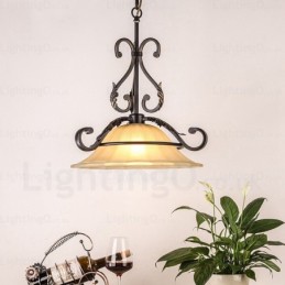 1 Light Country Rustic Pendant Light with Glass Shade
