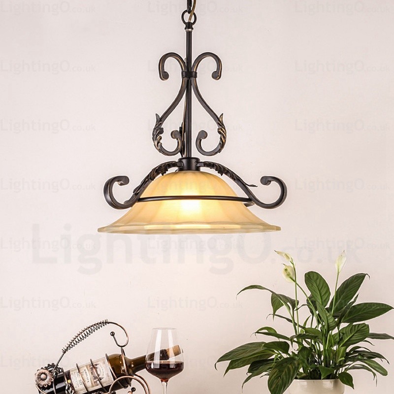 1 Light Country Rustic Pendant Light with Glass Shade