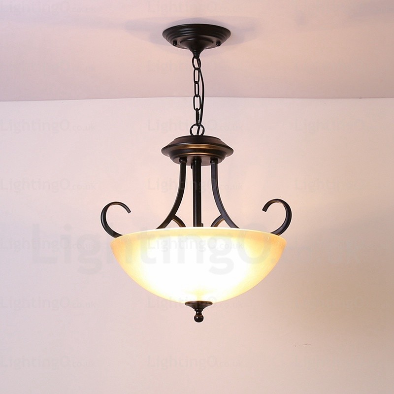 3 Light Country Rustic Pendant Light with Glass Shade