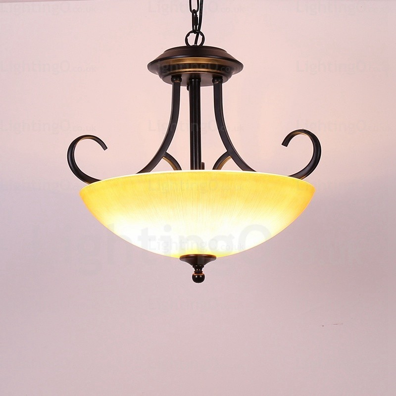 3 Light Country Rustic Pendant Light with Glass Shade