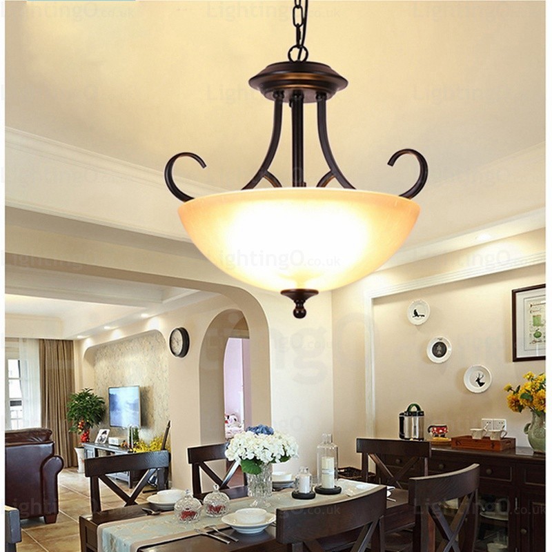 3 Light Country Rustic Pendant Light with Glass Shade