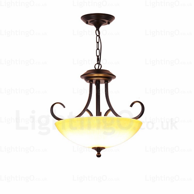 3 Light Country Rustic Pendant Light with Glass Shade