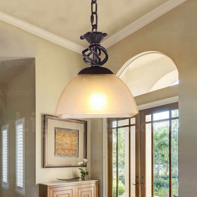 1 Light Country Rustic Pendant Light with Glass Shade