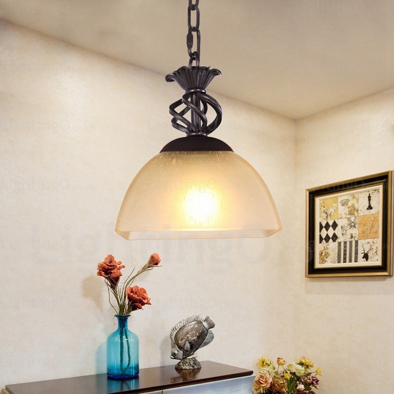 1 Light Country Rustic Pendant Light with Glass Shade