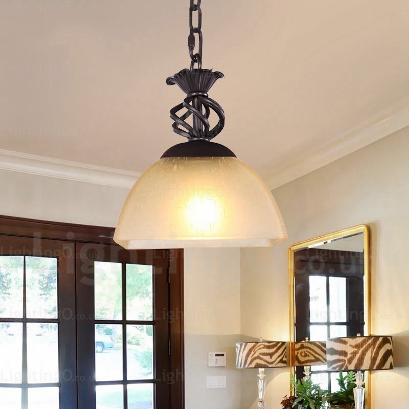 1 Light Country Rustic Pendant Light with Glass Shade