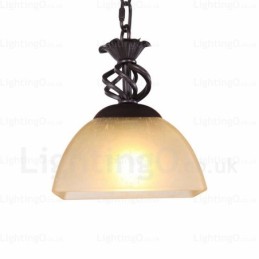 1 Light Country Rustic Pendant Light with Glass Shade
