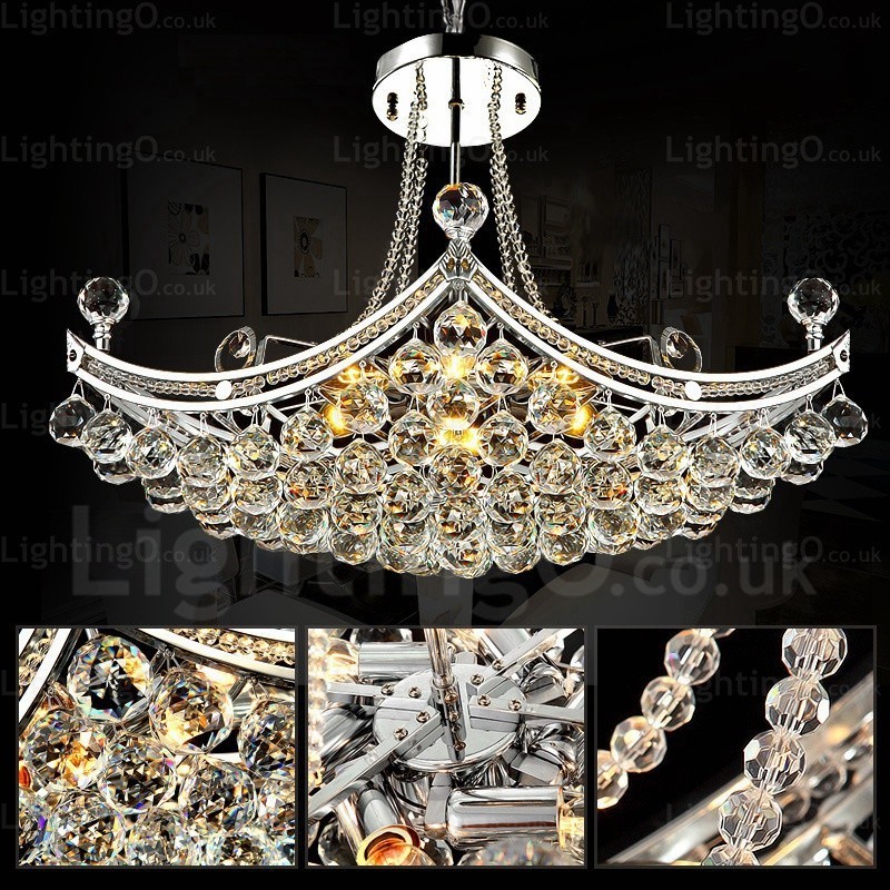 5 Light Modern Contemporary Pendant Light with Crystal Shade