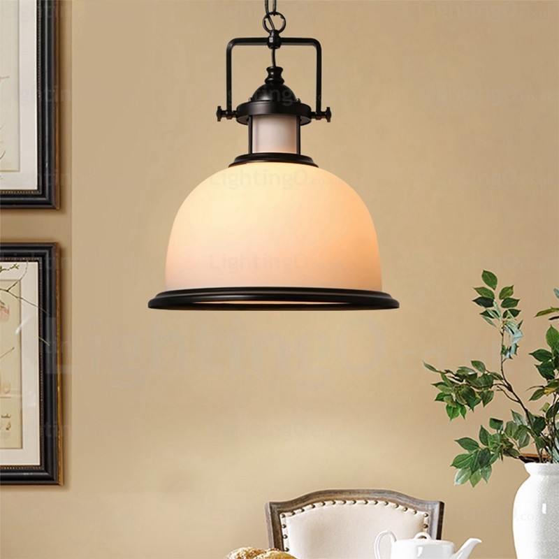 1 Light Country Rustic Pendant Light with Glass Shade