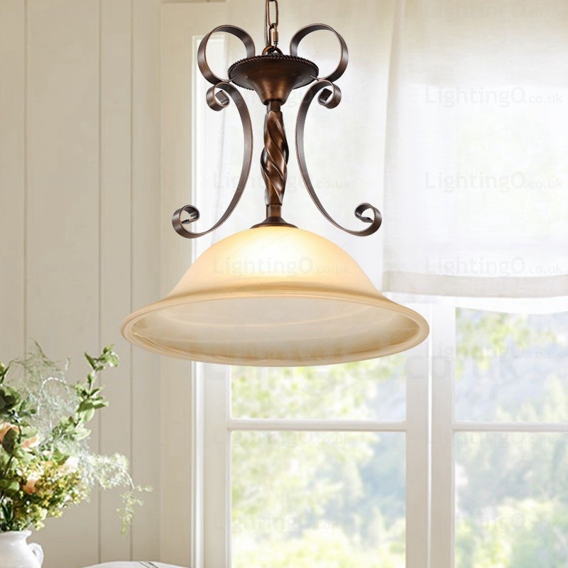 1 Light Country Rustic Pendant Light with Glass Shade