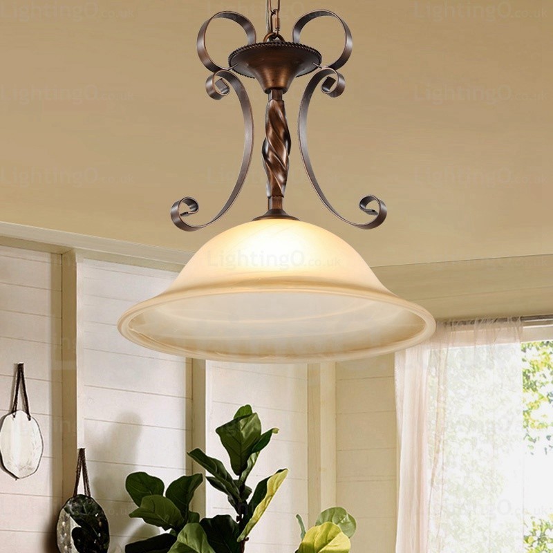 1 Light Country Rustic Pendant Light with Glass Shade
