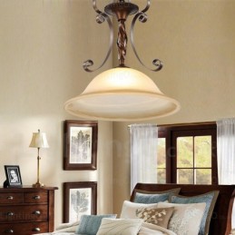 1 Light Country Rustic Pendant Light with Glass Shade