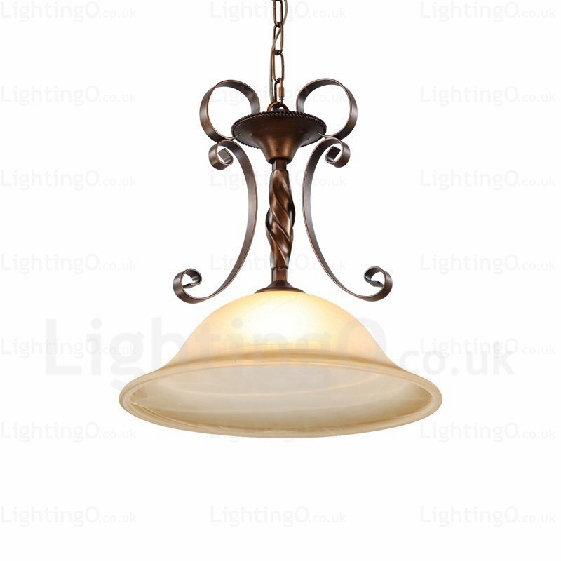 1 Light Country Rustic Pendant Light with Glass Shade