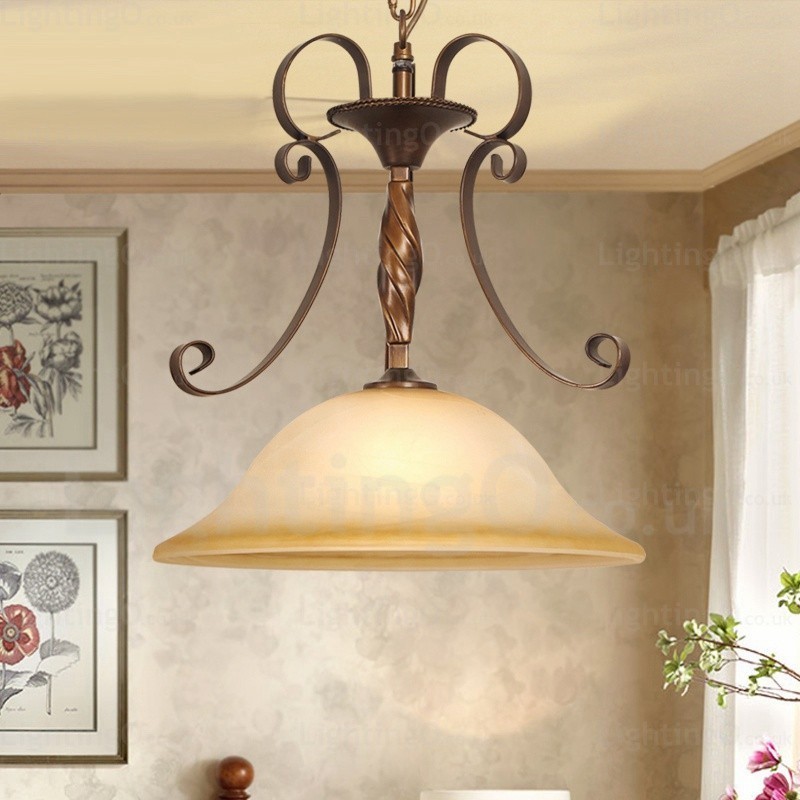 1 Light Country Rustic Pendant Light with Glass Shade